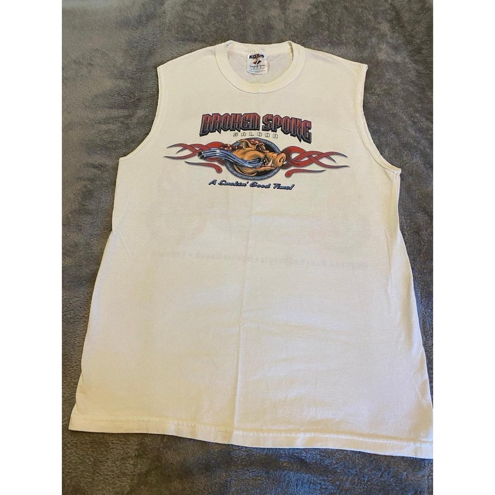 Broken Spoke Vintage Jerzees Sleeveless T Shirt Men Med Motorcycle Biker s39